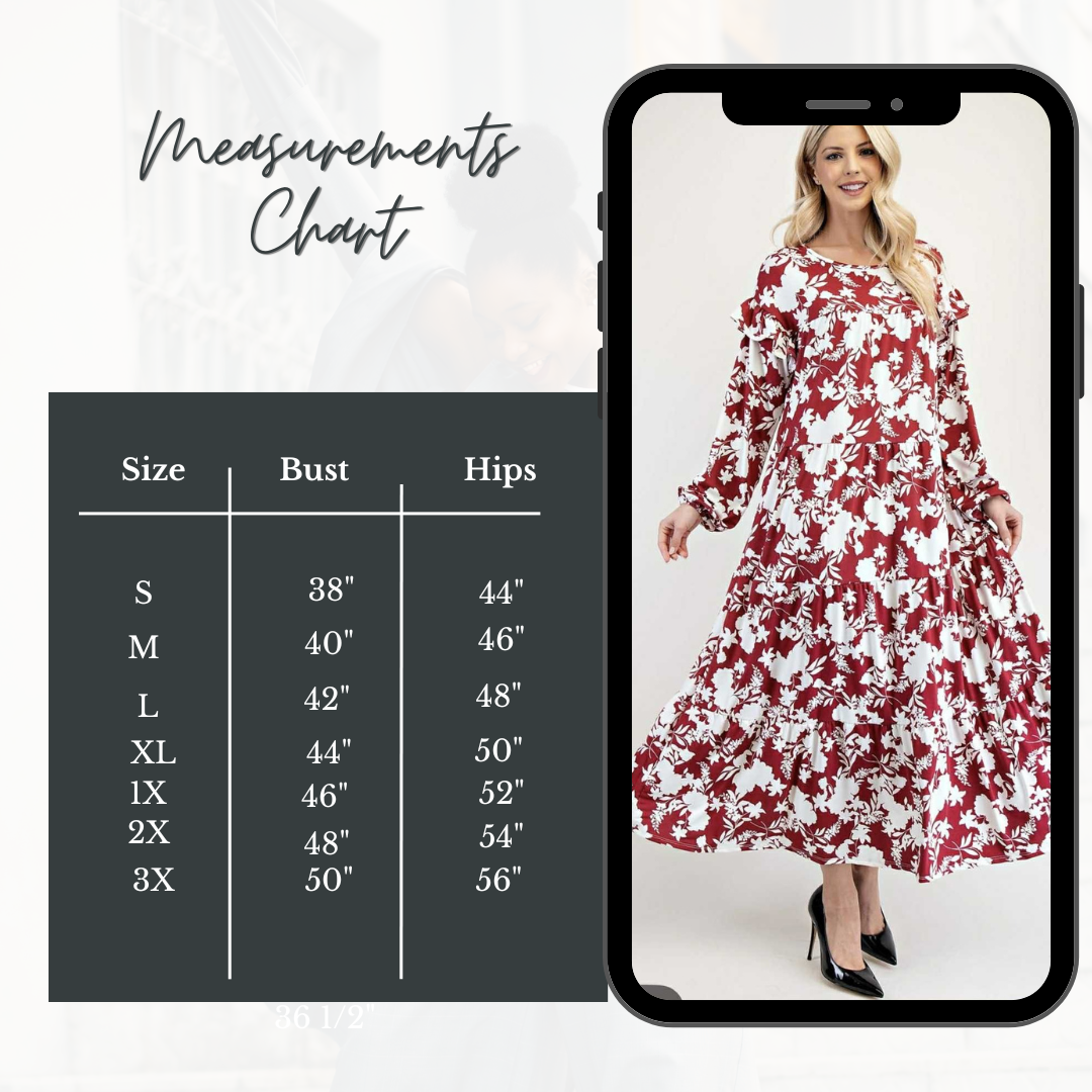 NEW!  "Serena" Burgundy Floral Dress: S-3X  Arriving in Stock: 11/20