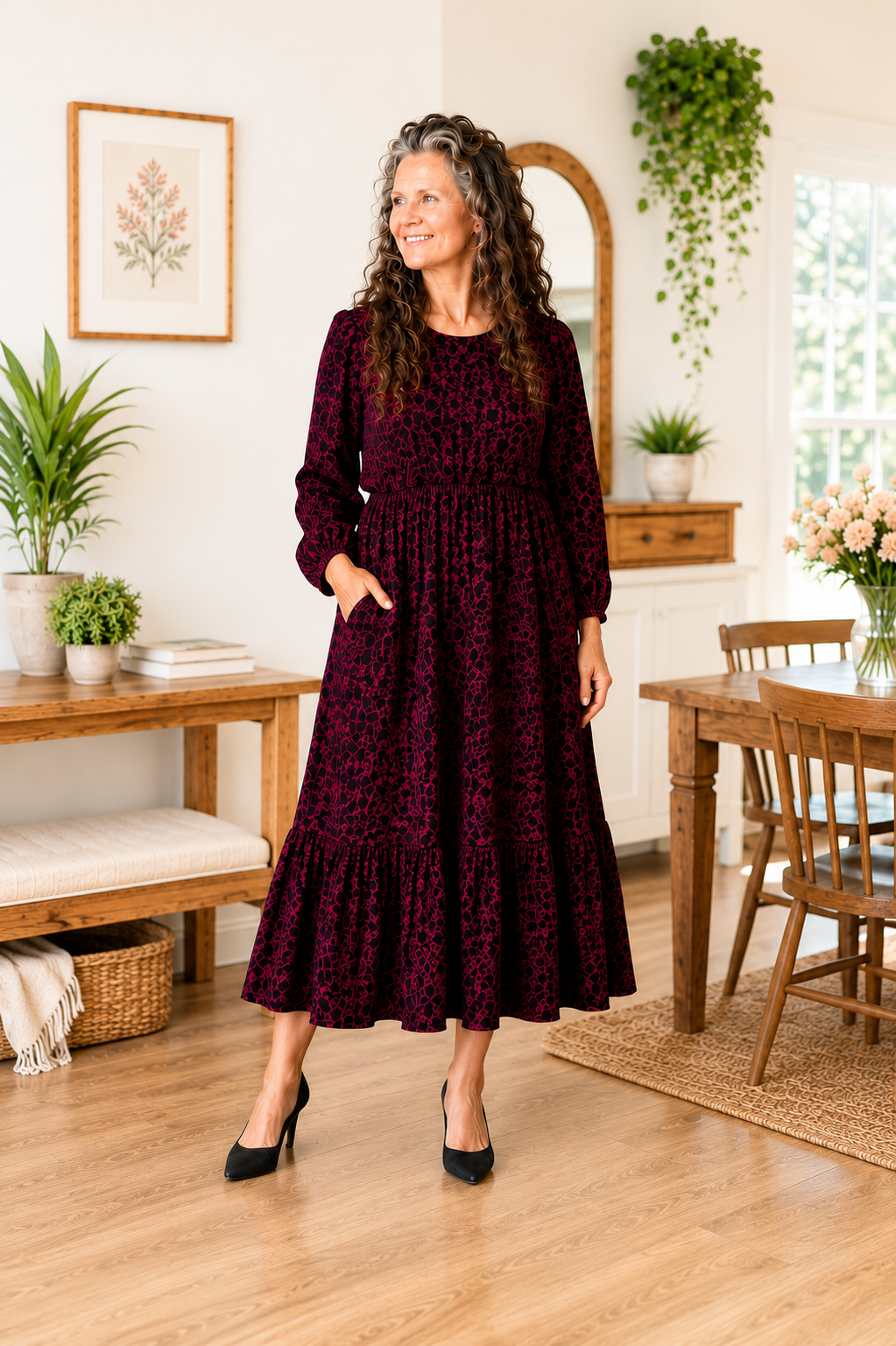Pre-Order: NEW! "Arianna" Burgundy Leopard Dress: S-3X  Arriving in Stock: Early- Mid August!