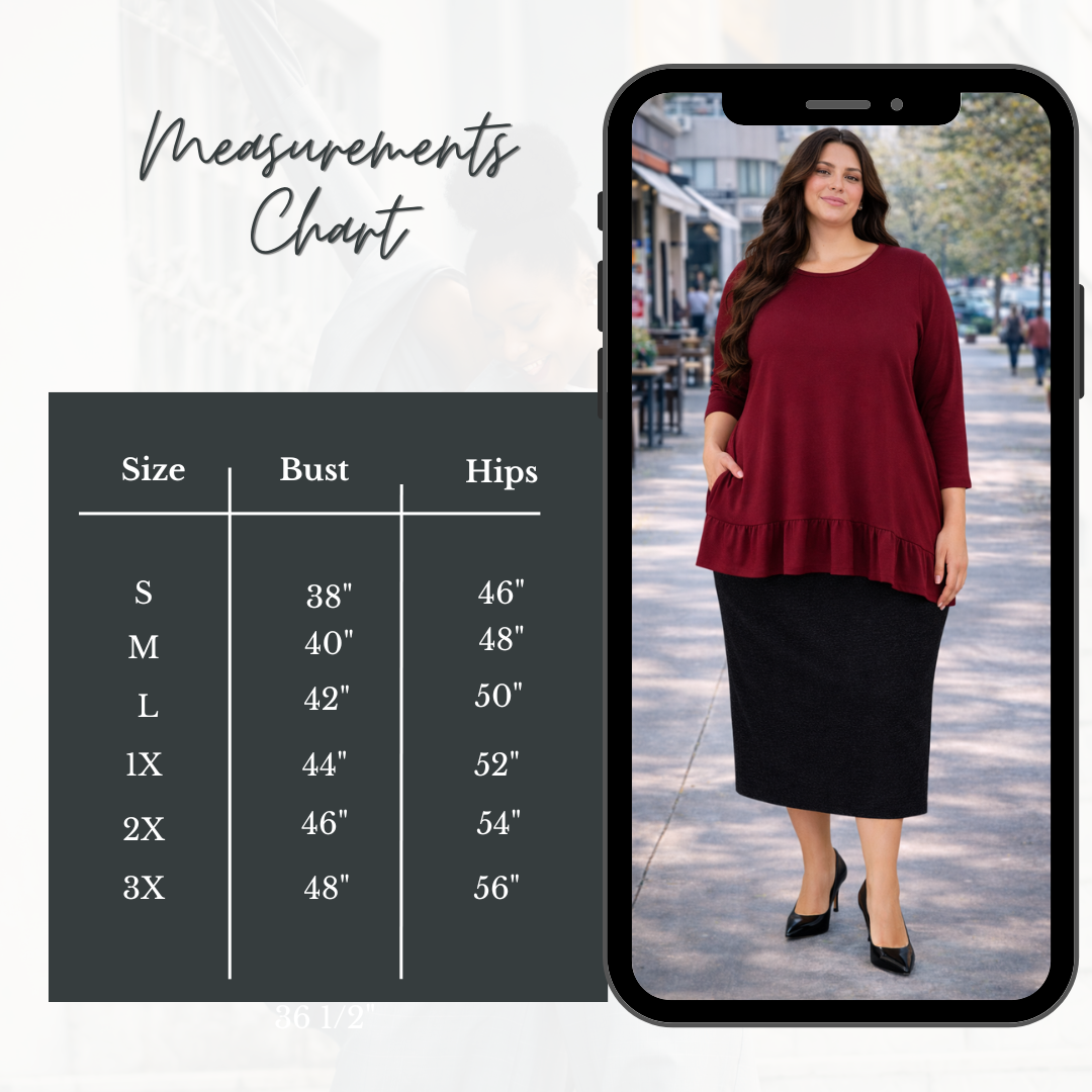 Burgundy Hi/Lo Top: M & 2X-3X Final Sale! Cannot Be Returned!