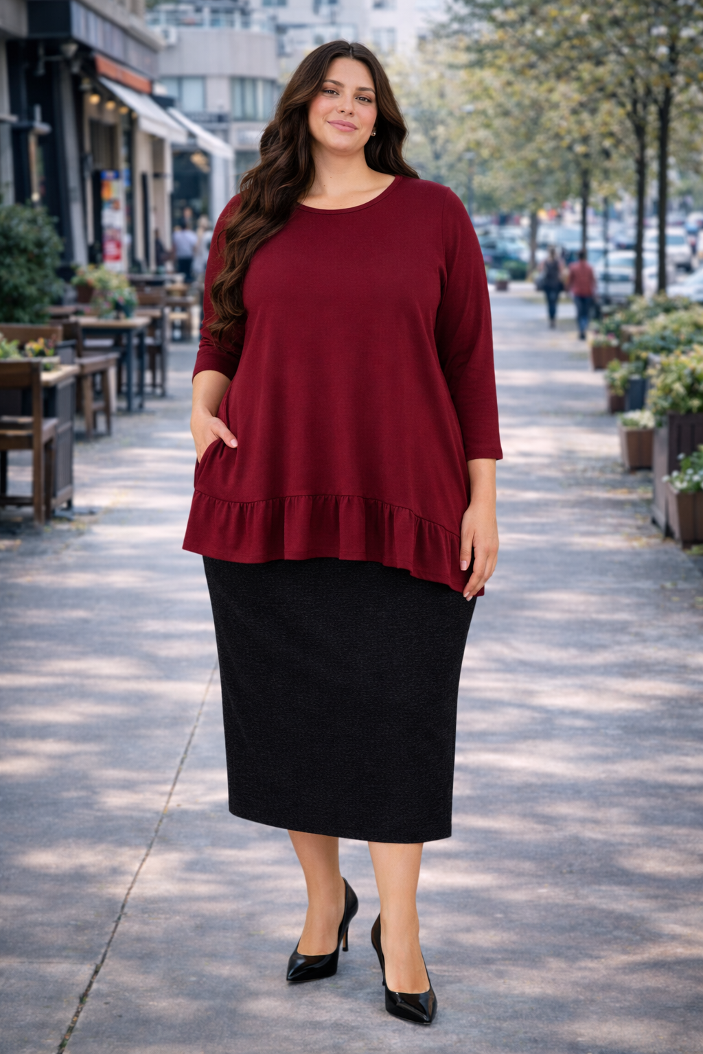 Burgundy Hi/Lo Top: M & 2X-3X Final Sale! Cannot Be Returned!