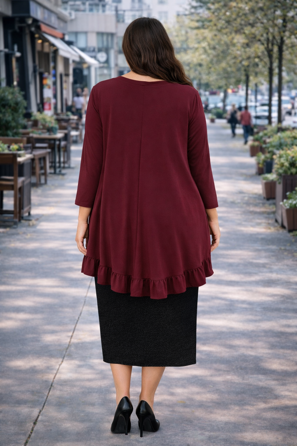 Burgundy Hi/Lo Top: M & 2X-3X Final Sale! Cannot Be Returned!