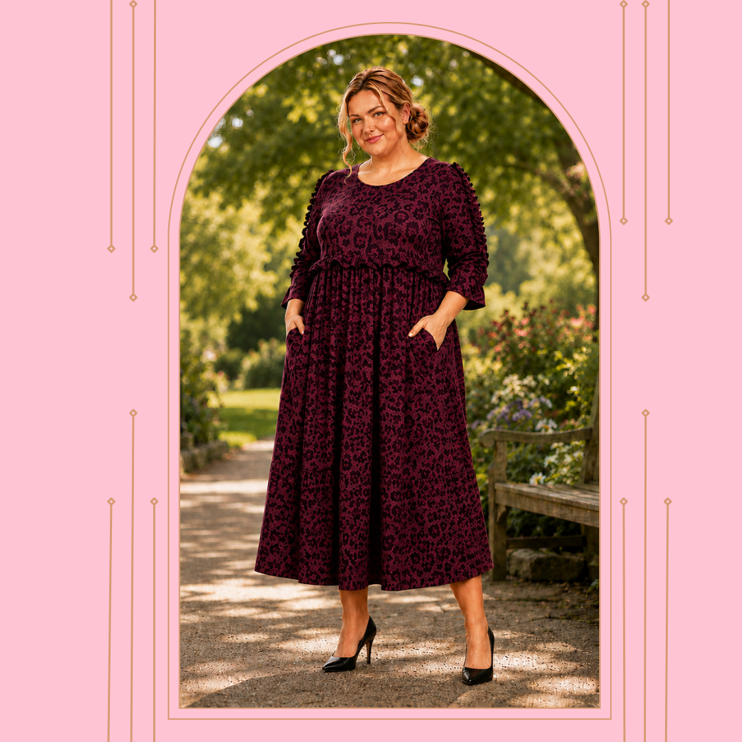 “Arianna" Burgundy Leopard Dress: S-L Final Sale!  Cannot be Returned!