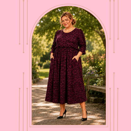 Pre-Order: NEW! "Arianna" Burgundy Leopard Dress: S-3X  Arriving in Stock: Early- Mid August!