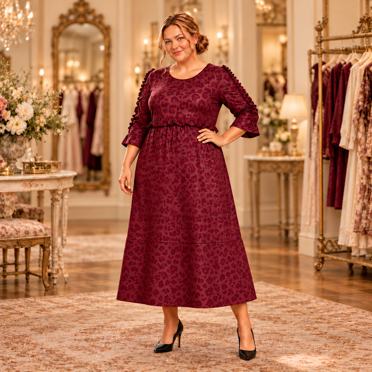“Arianna" Wine  "Pleather" Leopard Dress: S-L   Final Sale!  Cannot be Returned!