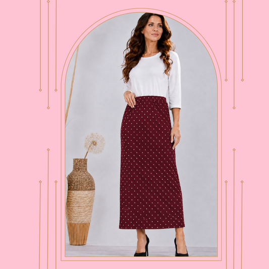 Burgundy Polka Dot Maxi Skirt: S-3X