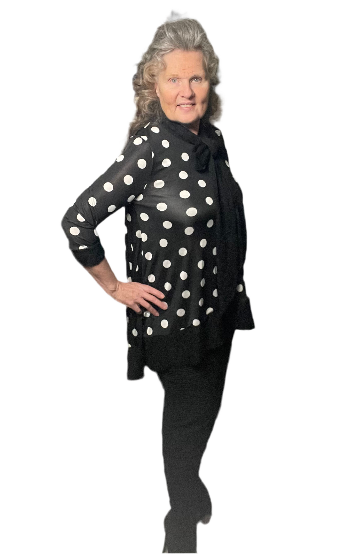 NEW! Black/White Polka Dot Bow Top: M-3X