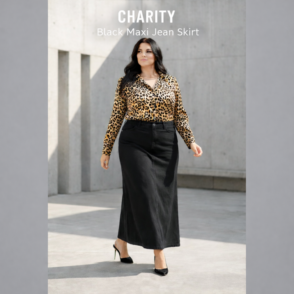 NEW! "Charity"  Black Maxi Jean Skirt: S-3X