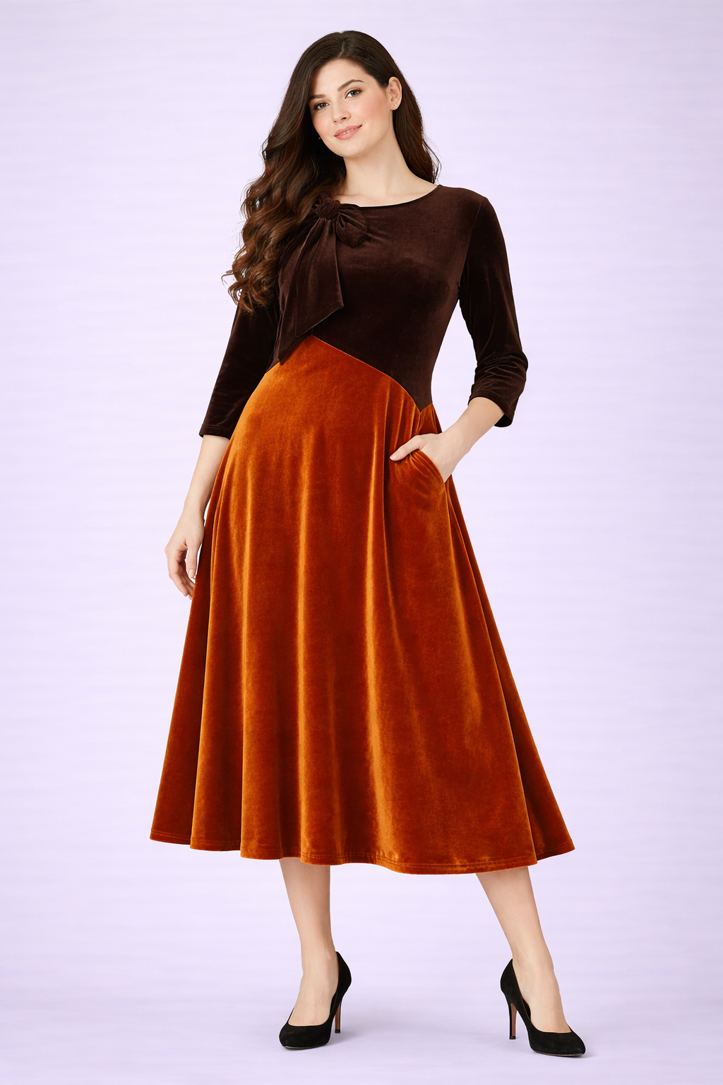 Copper/Brown Velvet Dress. M, XL-3X.  FINAL SALE! Cannot Be Returned!