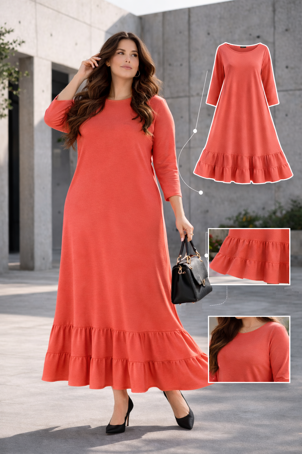 "Collette" Coral Dress: S-3X