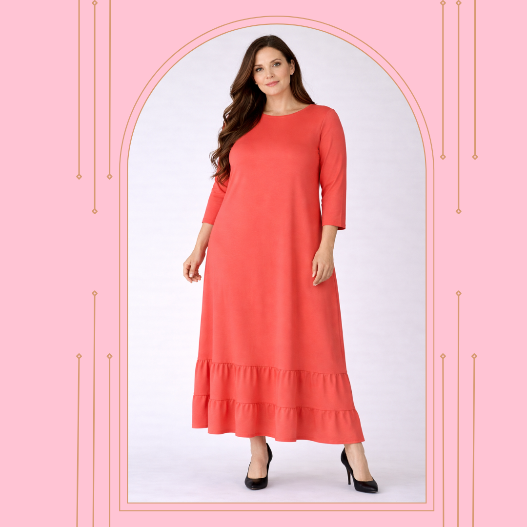 "Pre-Order"-New! "Collette" Coral Dress: S-3X (Arriving In Stock: 2/7-2/15)