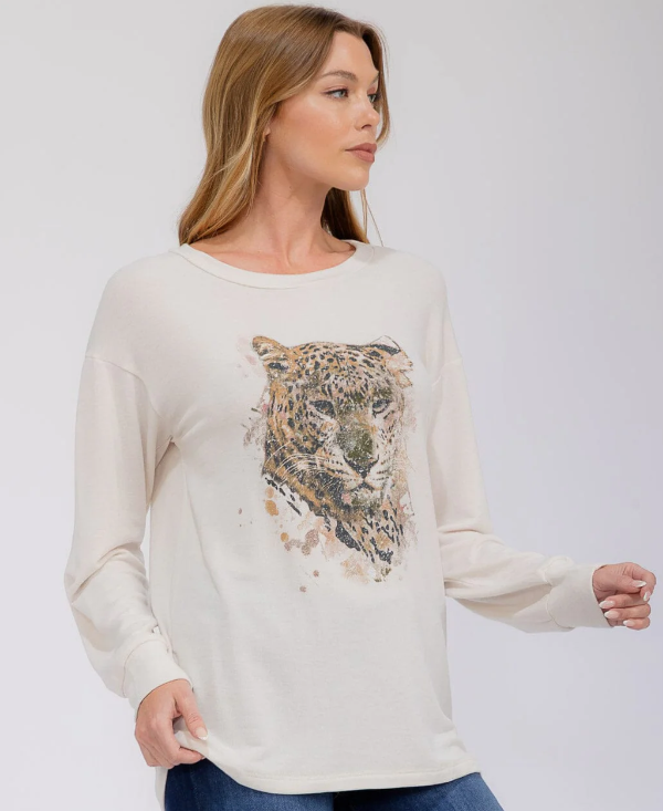 NEW! Oatmeal Leopard Top: S-L  Generous Fit!