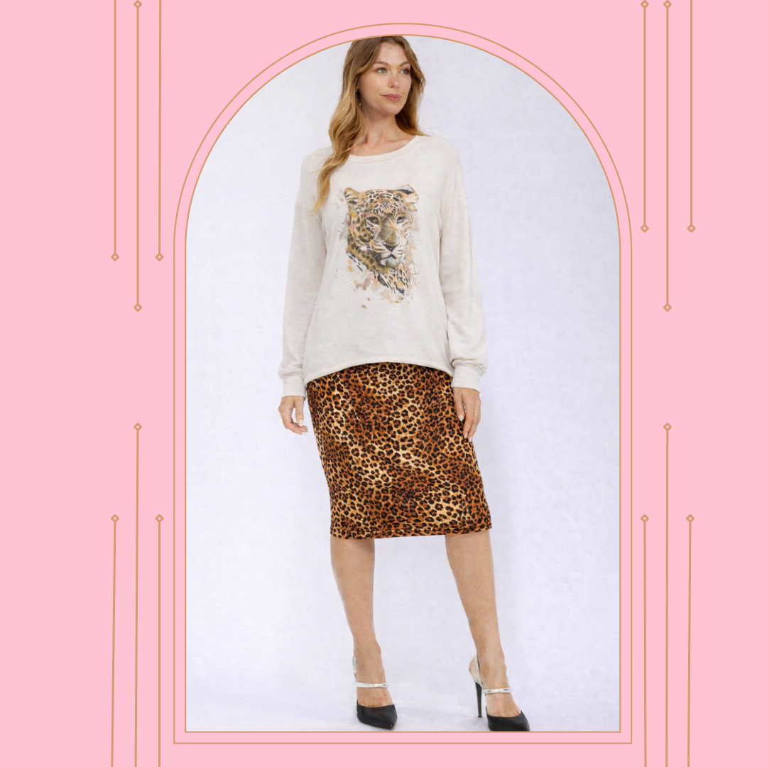 NEW! Oatmeal Leopard Top: S-L  Generous Fit!