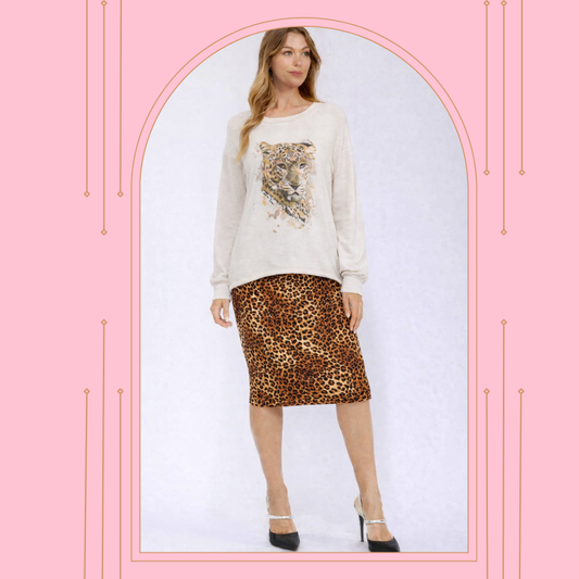 NEW! Oatmeal Leopard Top: S-L  Generous Fit!