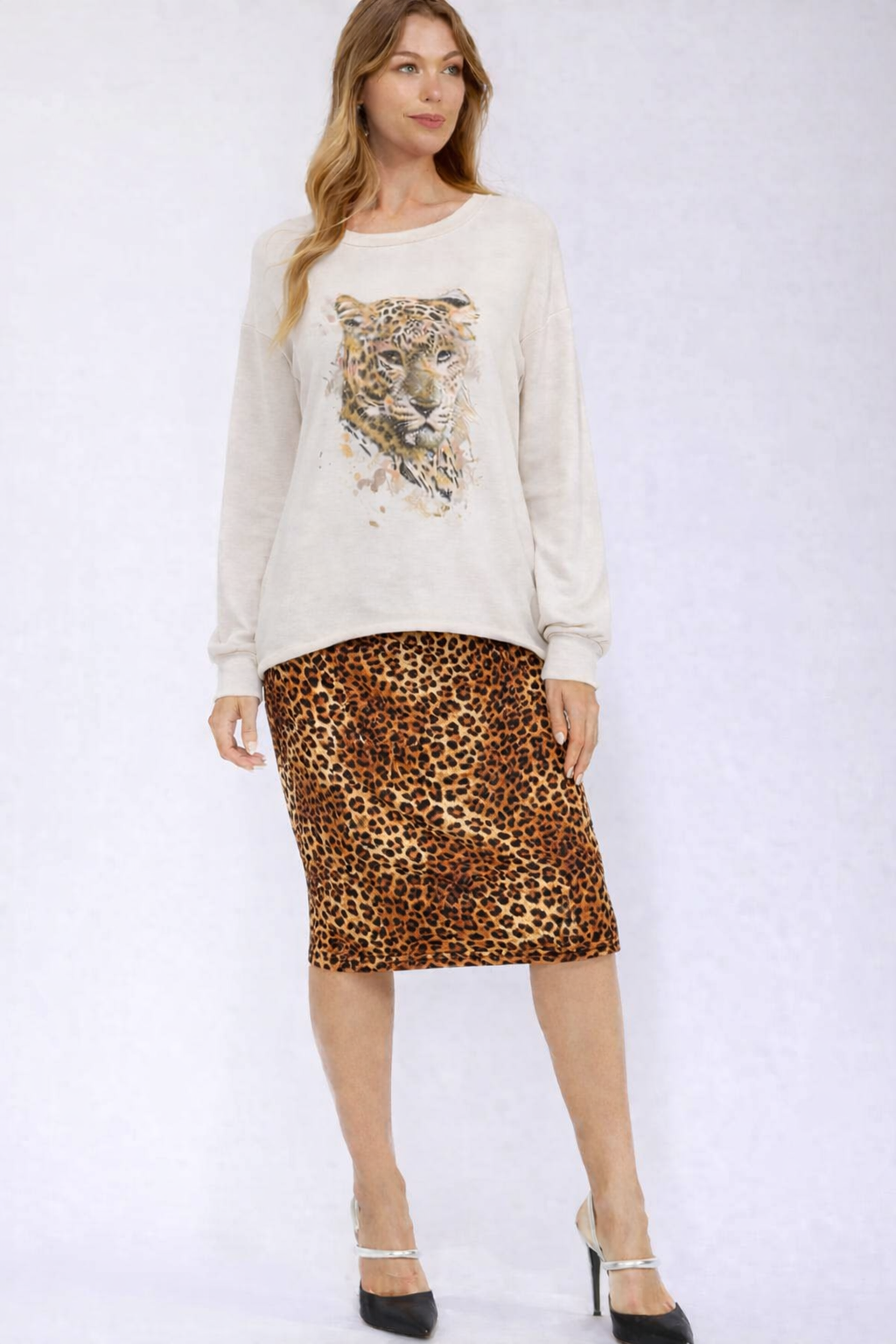 NEW! Oatmeal Leopard Top: S-L  Generous Fit!