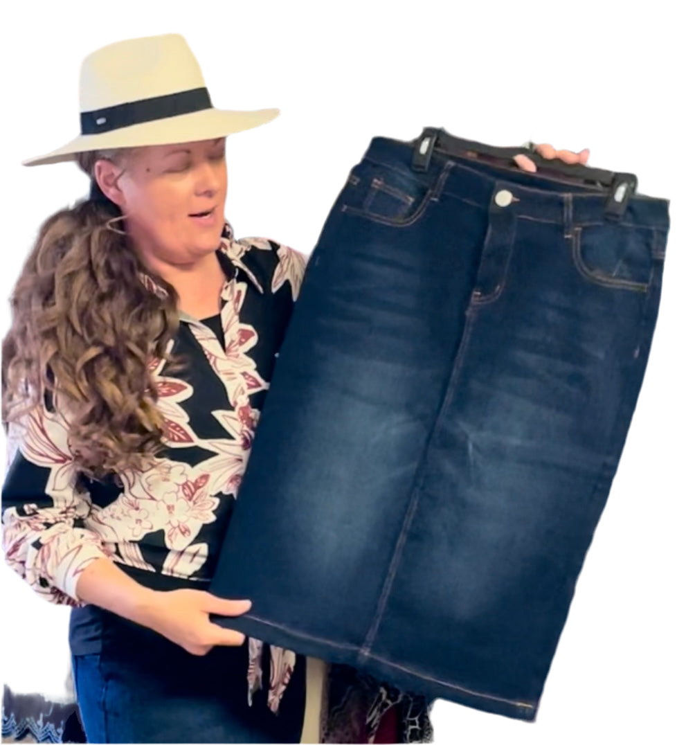 NEW! "Monica" Dark Indigo Jean Skirt: S-3X