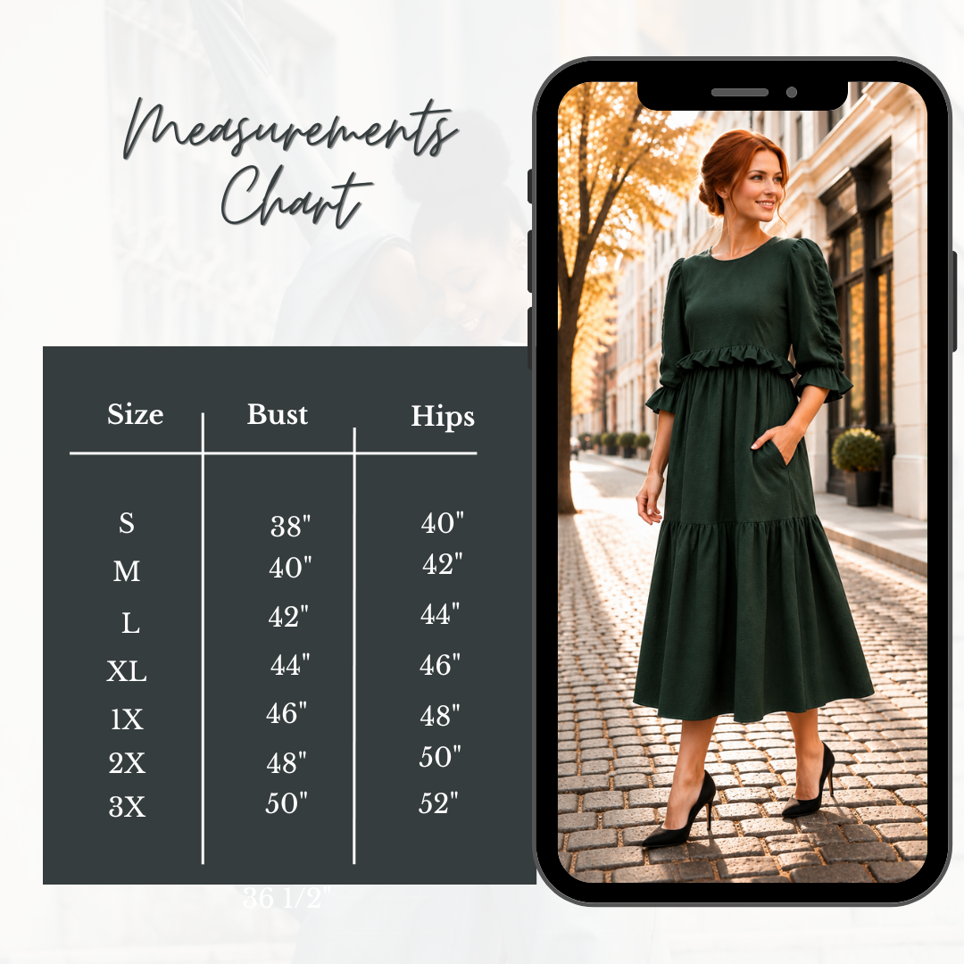 Pre-Order: "Holly"  Forrest Green Dress: S-3X  (Arriving Late August)