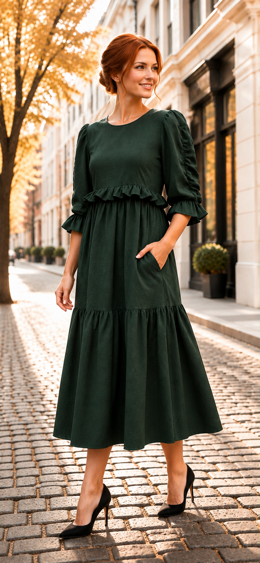 Pre-Order: "Holly"  Forrest Green Dress: S-3X  (Arriving Late August)
