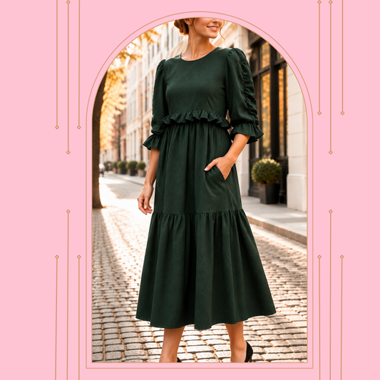 Pre-Order: "Holly"  Forrest Green Dress: S-3X  (Arriving Late August)