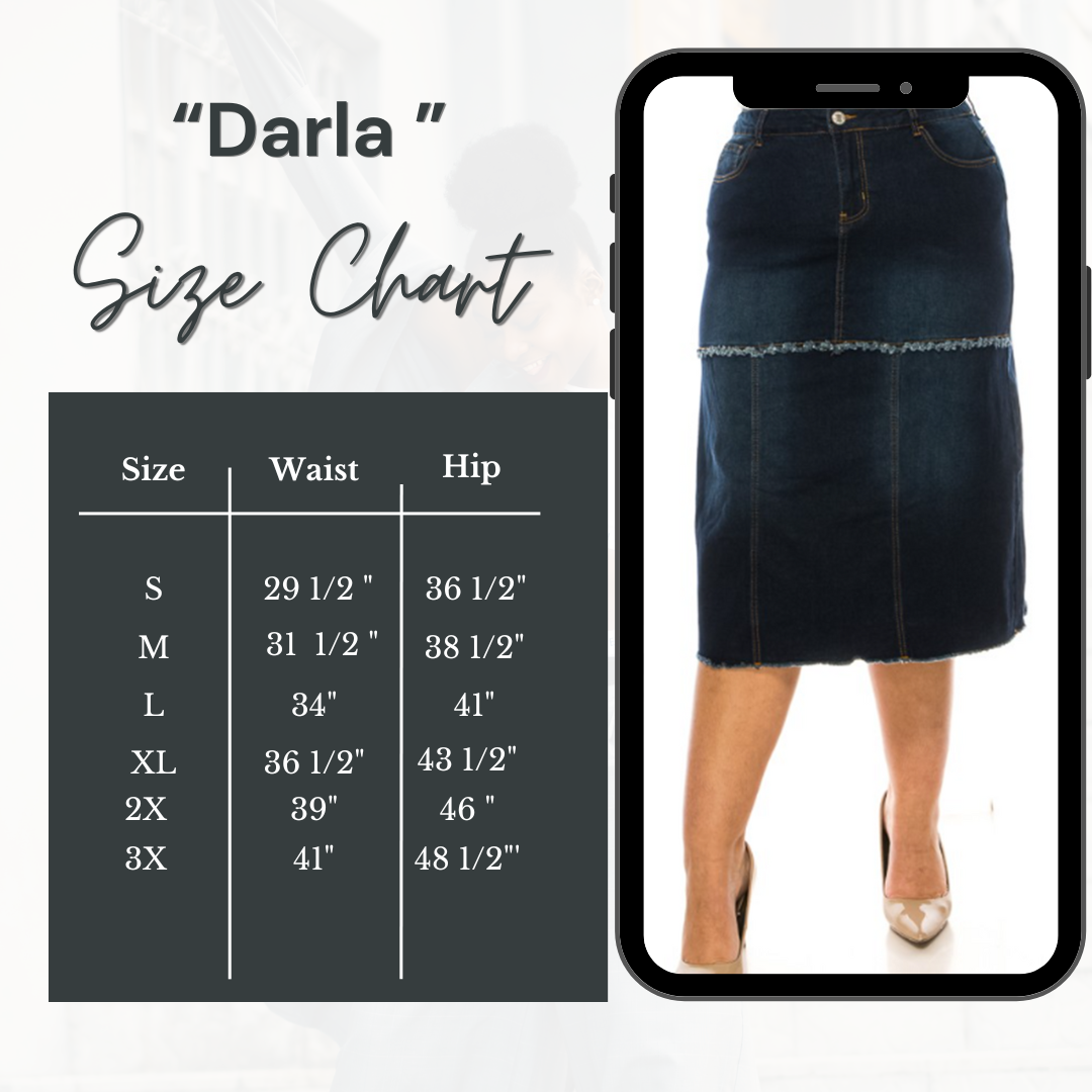 NEW! "Darla" 32" Jean Skirt S-3X  Arriving In Stock: 1/23