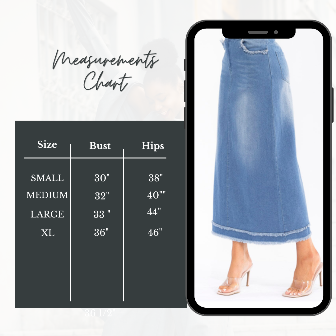NEW! "Dawn" Light Indigo Maxi Jean Skirt: S-XL