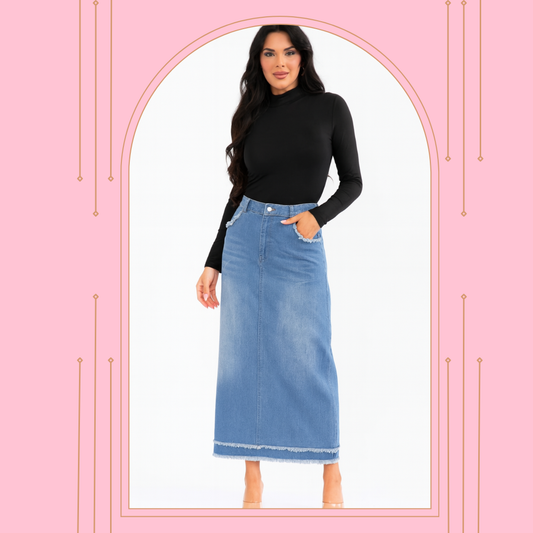 NEW! "Dawn" Light Indigo Maxi Jean Skirt: S-XL