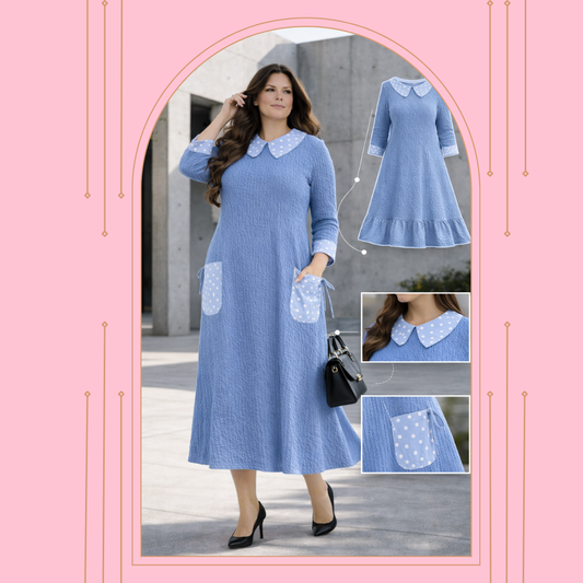 “Dorothy"  Blue/Polka Dress: S-3X. Final Sale!  Cannot Be Returned!