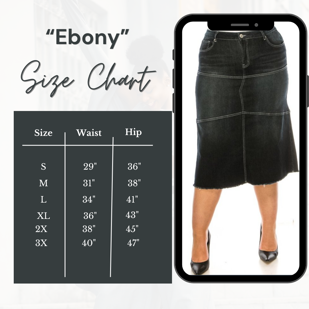 NEW! The "Ebony" Black Wash Jean Skirt: S-3X