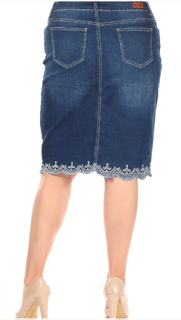 New! "Lacey Too" Midi Jean Skirt: S-3X