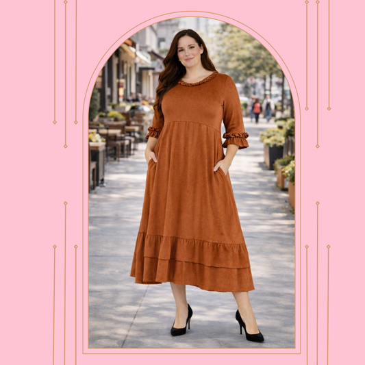 “Penny" Faux Suede Dress: S-3X. Final Sale!  Cannot be Returned!