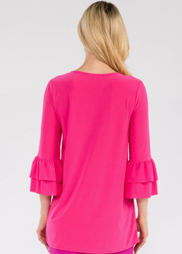 Fuchsia Ruffle Sleeve Top: Small: Final Sale!  Cannot Be Retunred!