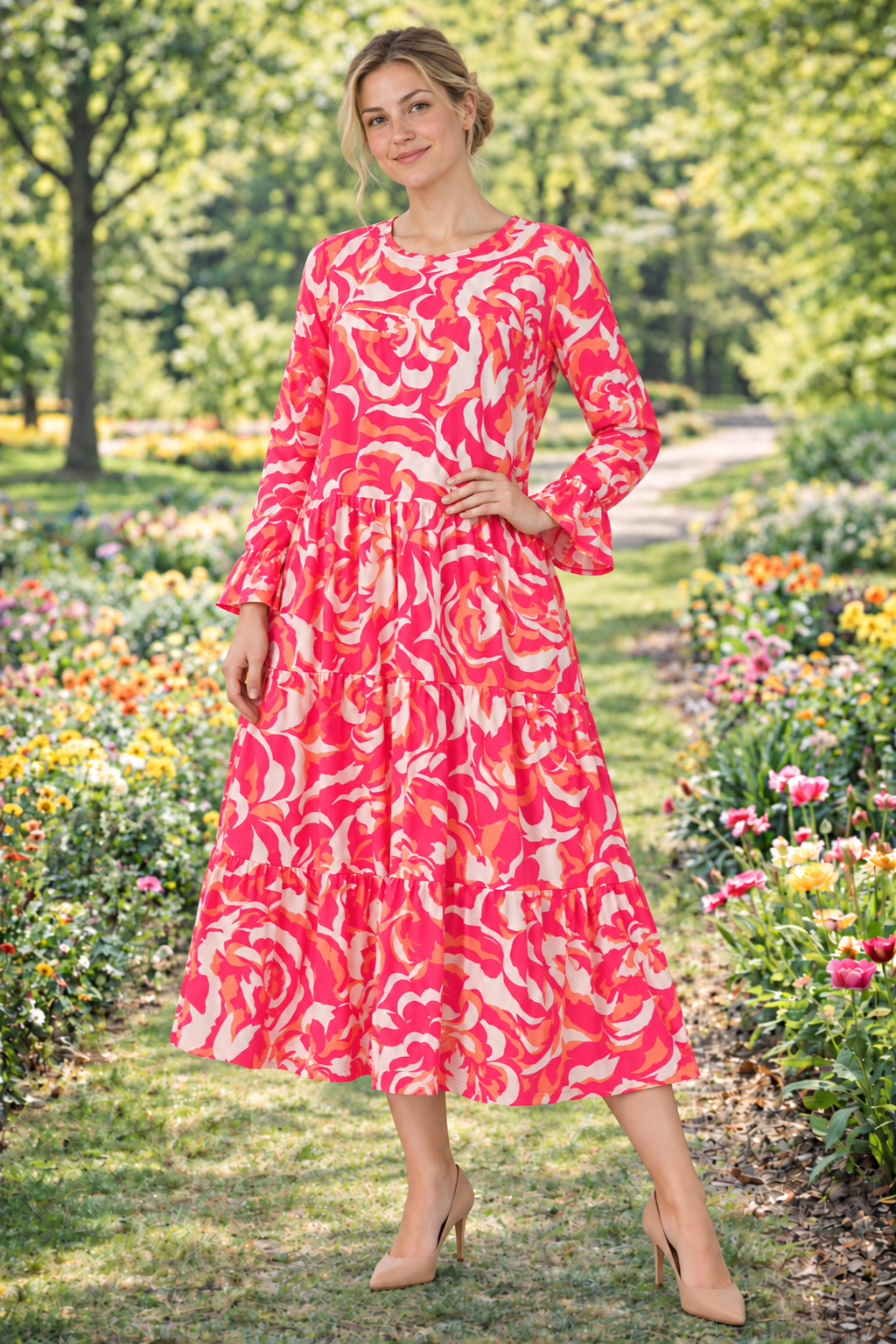 New! "Mallory" Fuchsia/Coral  Dress: S-3X  Arriving in Stock: 9/16