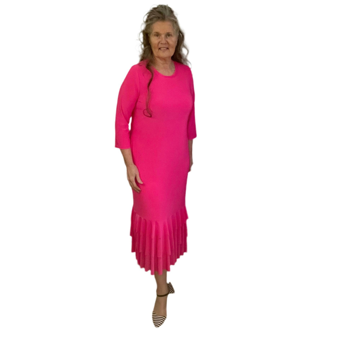 Fuchsia Ruffle Hem Dress: S-3X