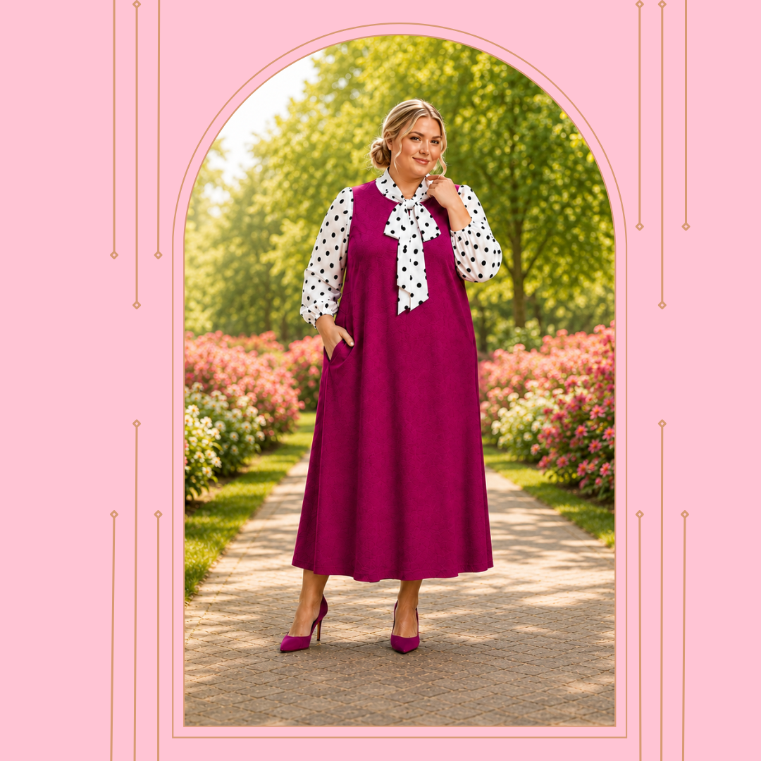 Pre-Order-NEW! "Heather" Fuchsia/White Polka Bow Dress: S-3X (Arriving in Stock July 17)