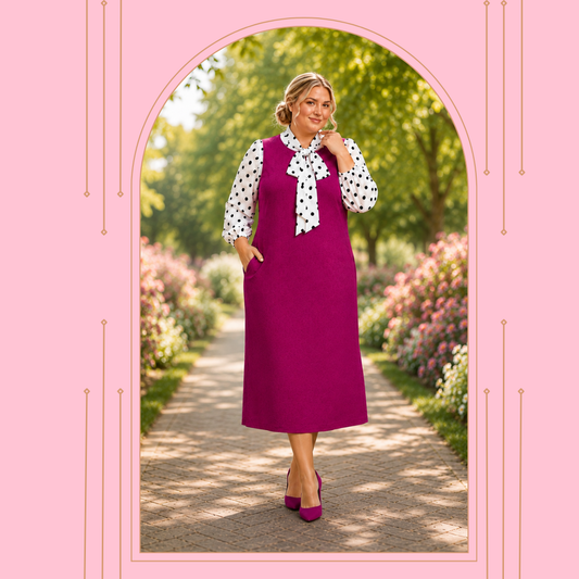 Pre-Order-NEW! "Heather" Fuchsia/White Polka Bow Dress: S-3X (Arriving in Stock July 24)