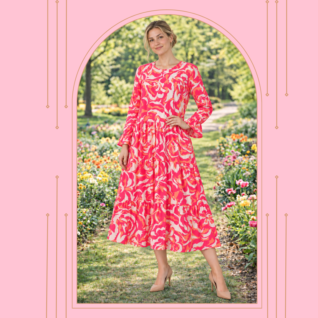 New! "Mallory" Fuchsia/Coral  Dress: S-3X  Arriving in Stock: 9/16