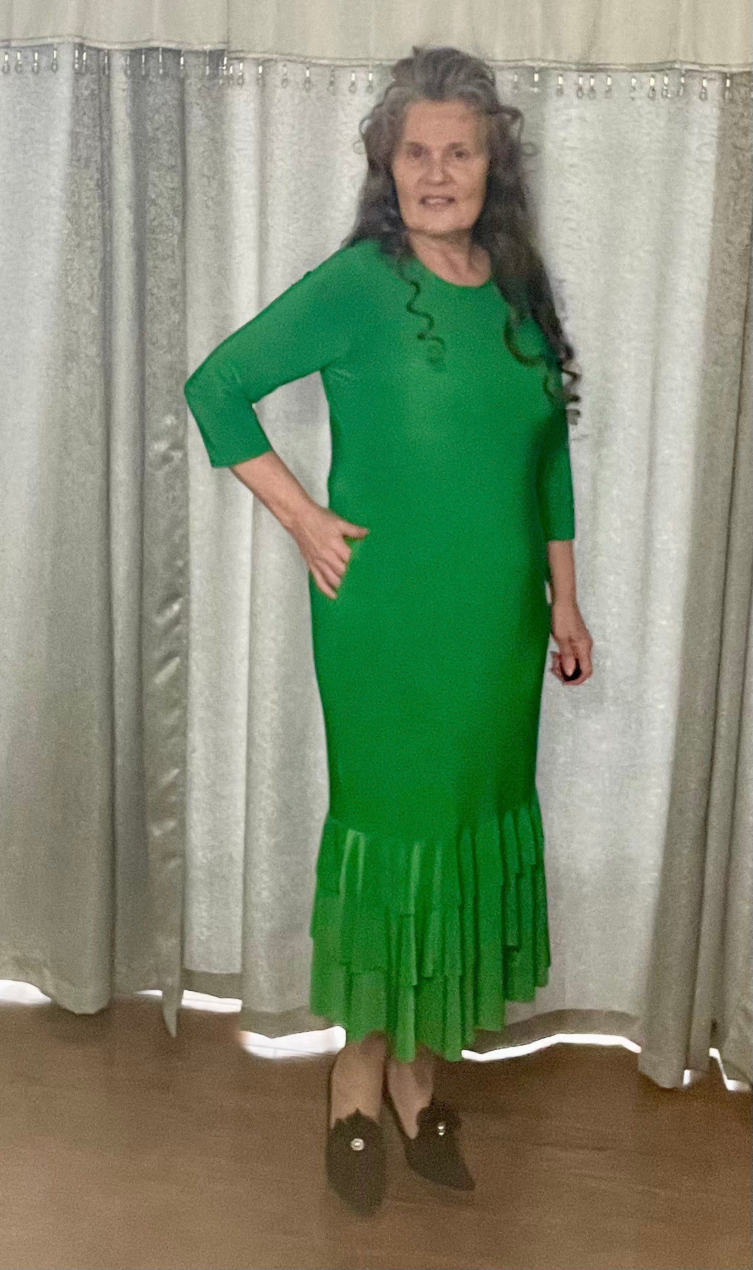 Kelly Green Ruffle Hem Dress: S-3X