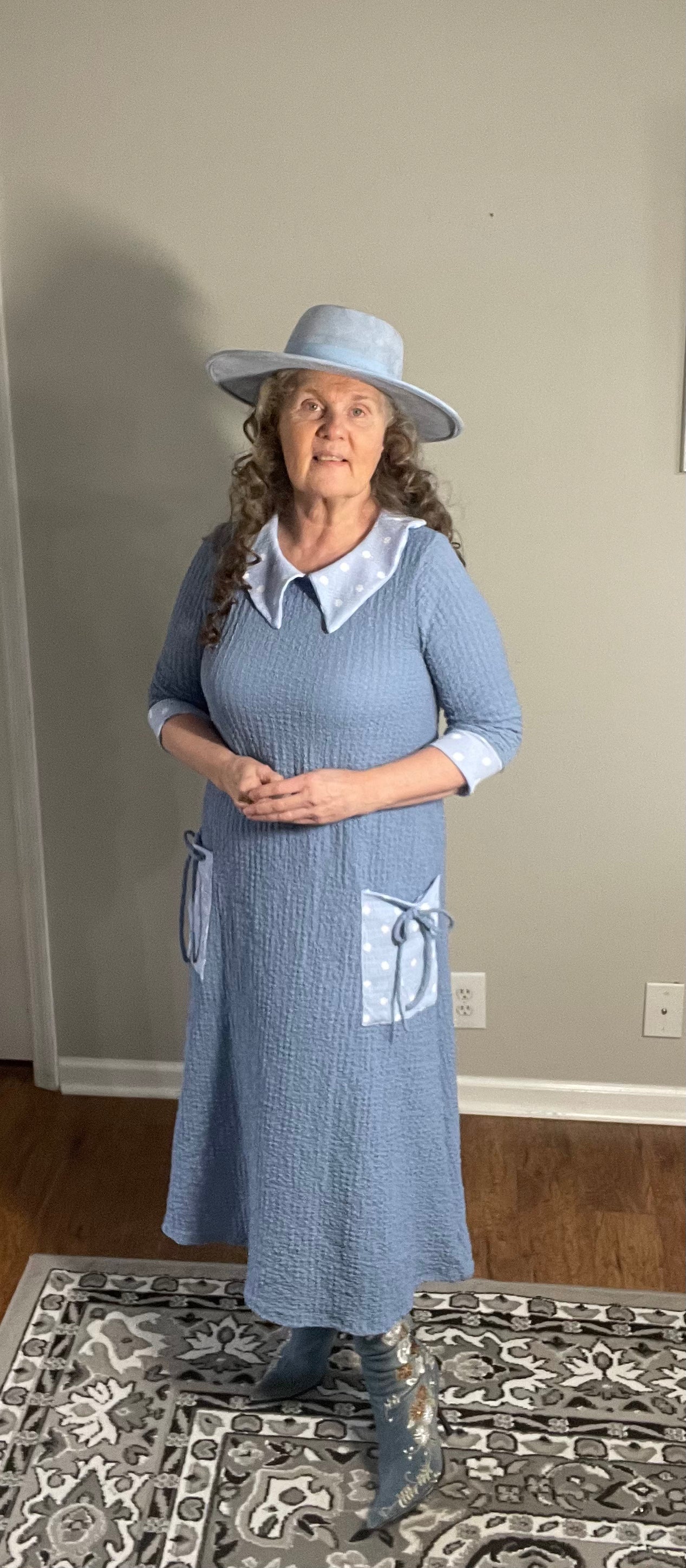 NEW! "Dorothy"  Blue/Polka Dress: S-3X