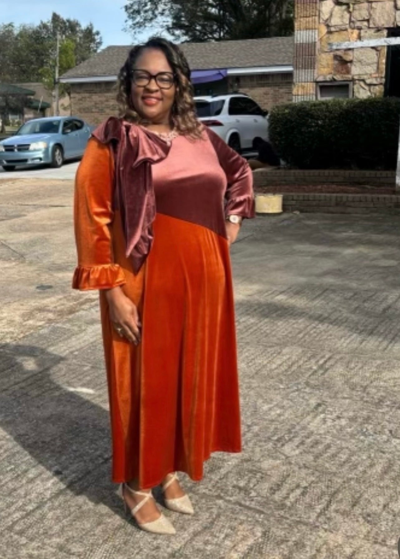 Copper/Brown Velvet Dress. XL-3X.  FINAL SALE! Cannot Be Returned!