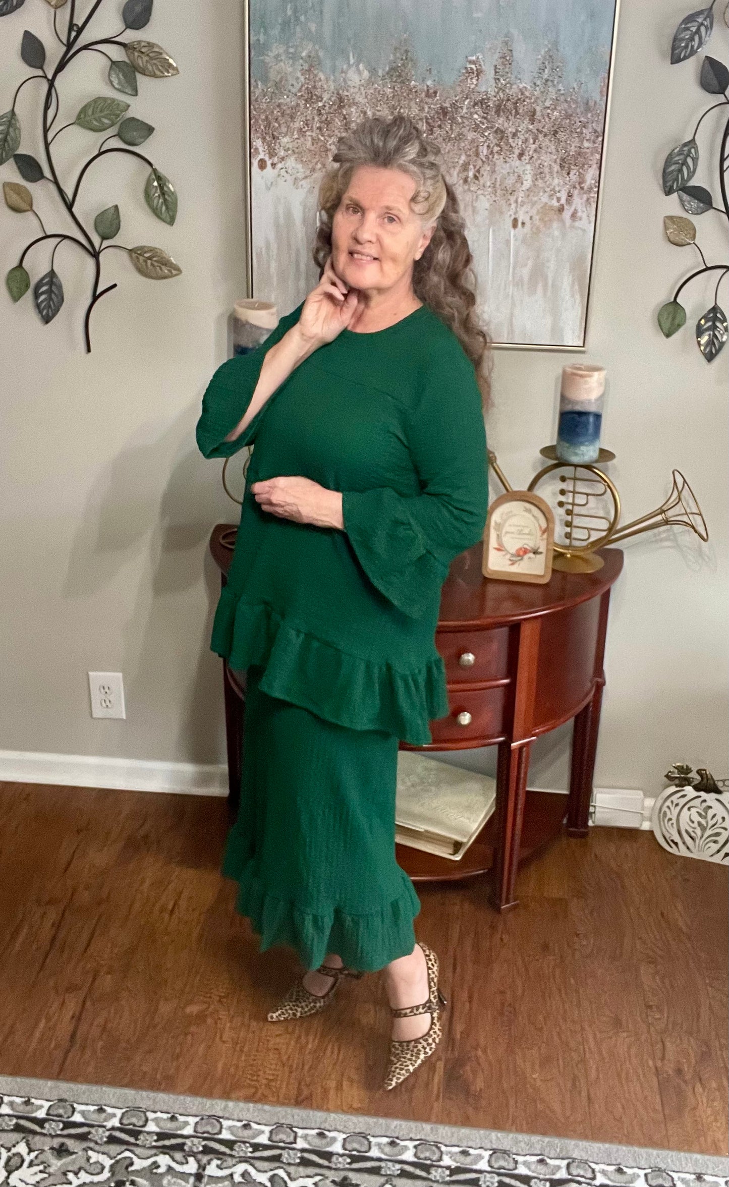 NEW! Dark Green  Ruffle Tiered Top: S-3X Best Selling!