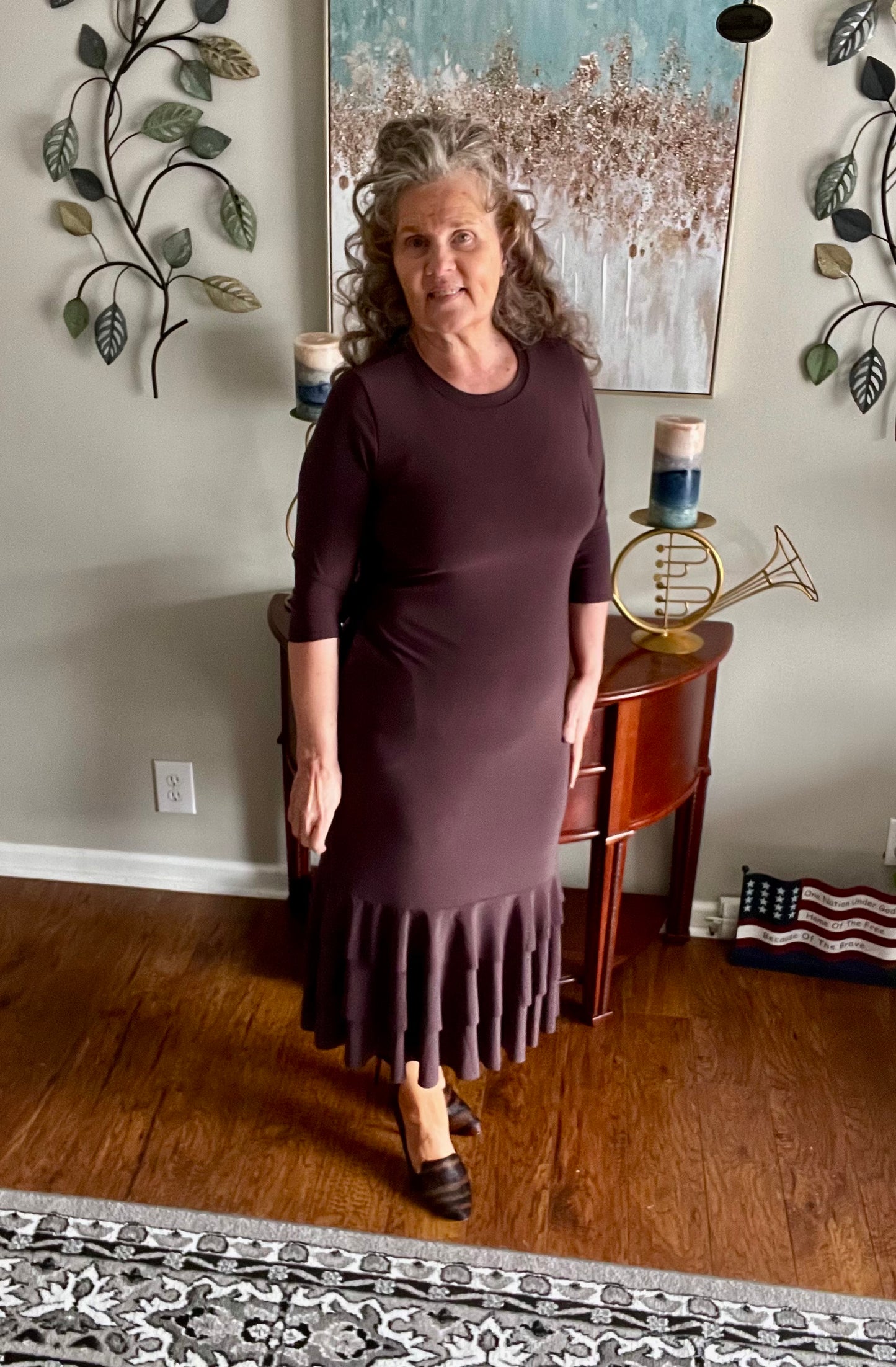 Brown Ruffle Layering Dress: 2X-3X