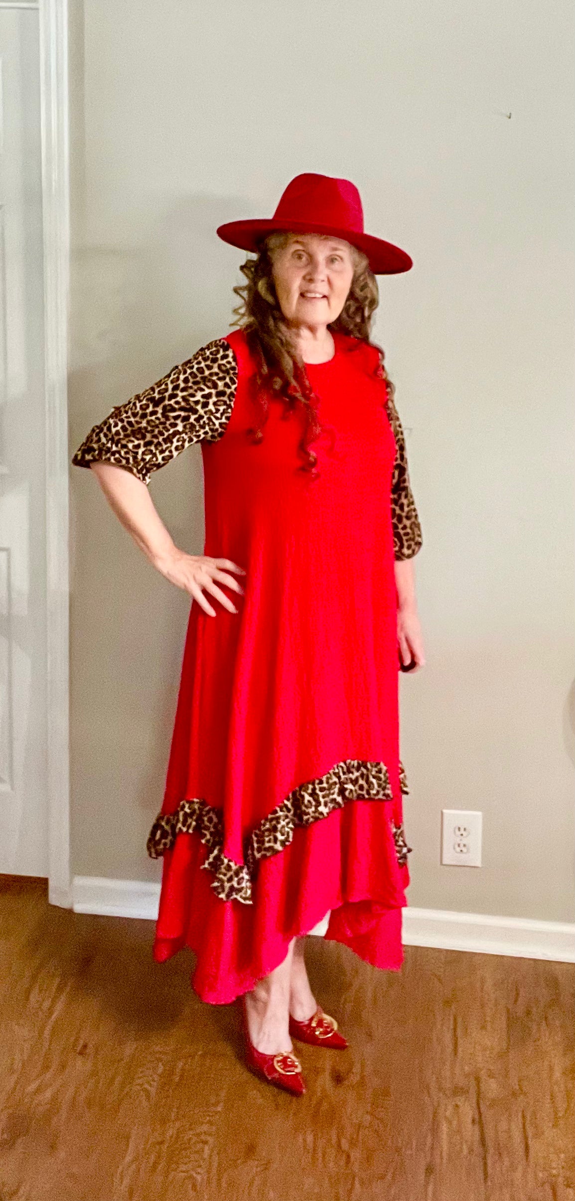 New! "Rebecca" Red/Leopard Dress: S-3X