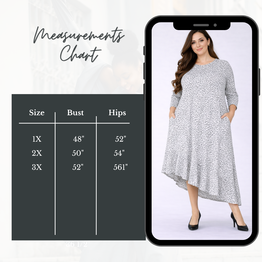 "Gracie" T-Shirt, Gray Leopard Plus  "T-shirt) Dress: 1X-3X FINAL SALE! Cannot Be Returned!