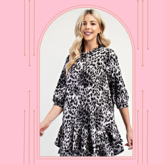Gray Leopard Top: S-1X- FINAL SALE! Cannot Be Returned!