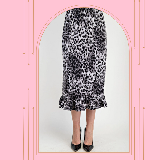 NEW! Gray Leopard Ruffle Skirt: S-3X