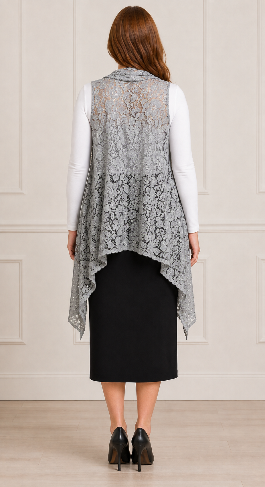 NEW! "Silver/Gray" Lace Vest (One Size Fits Most Up to 1X)