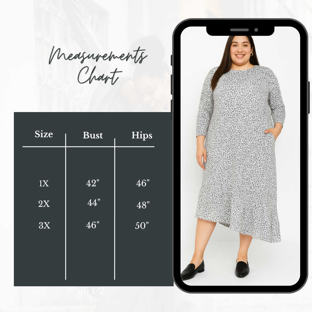 NEW! "Gracie" Gray Cheetah Plus Dress: 1X-3X  Arriving in Stock: 11/5