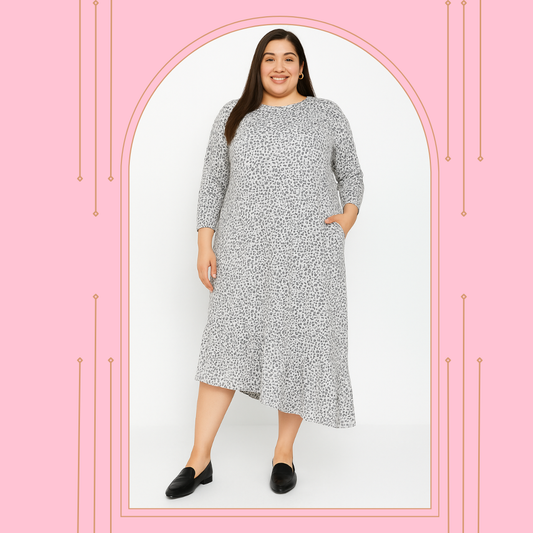 NEW! "Gracie" Gray Cheetah Plus Dress: 1X-3X  Arriving in Stock: 11/5