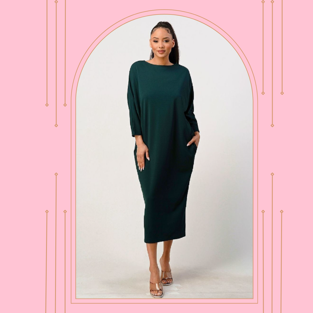 Green Dolman Sleeve Dress: 2X, FINAL SALE! Cannot Be Returned!