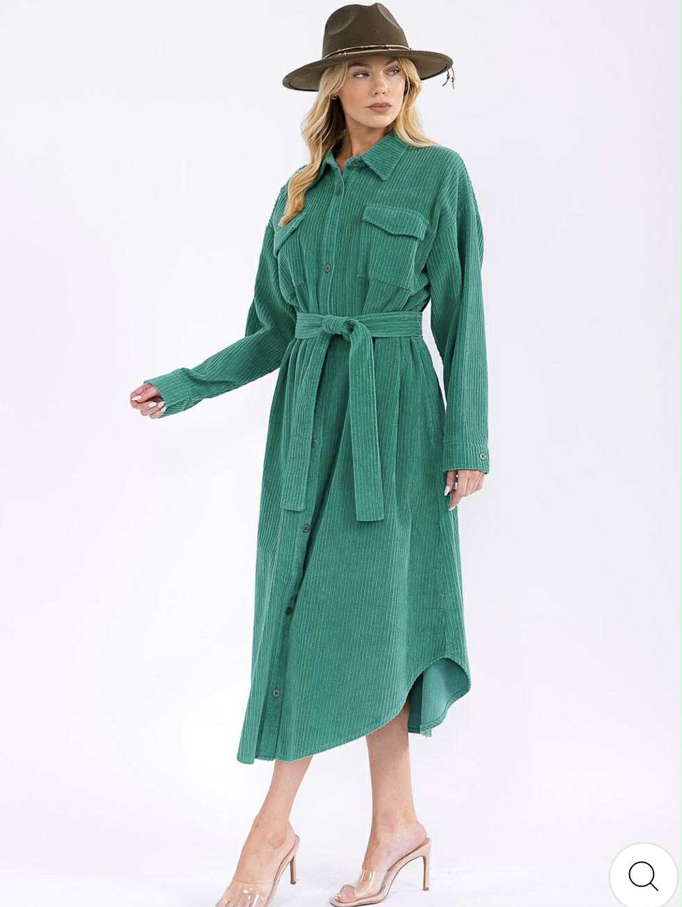 NEW! "Georgia"  "OVERSIZED" Green Corduroy Shirt Dress: S-L