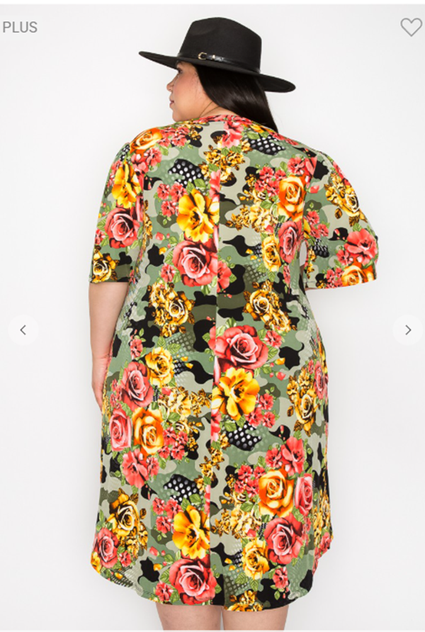 NEW! Green Camo/Roses Dress: 1X-3X